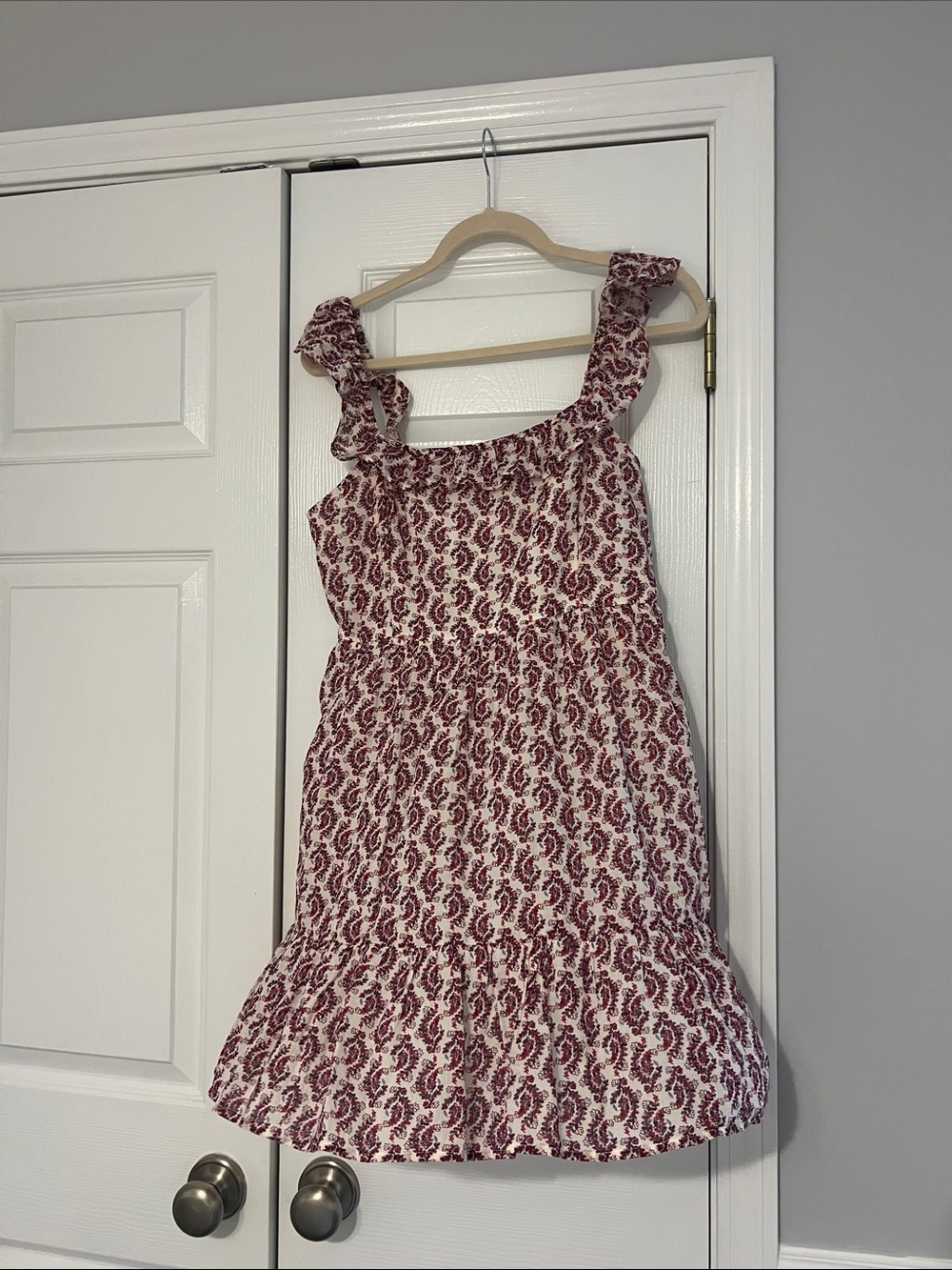 American Eagle Outfitters White & Burgundy Floral Ruffle Strap Mini Dress